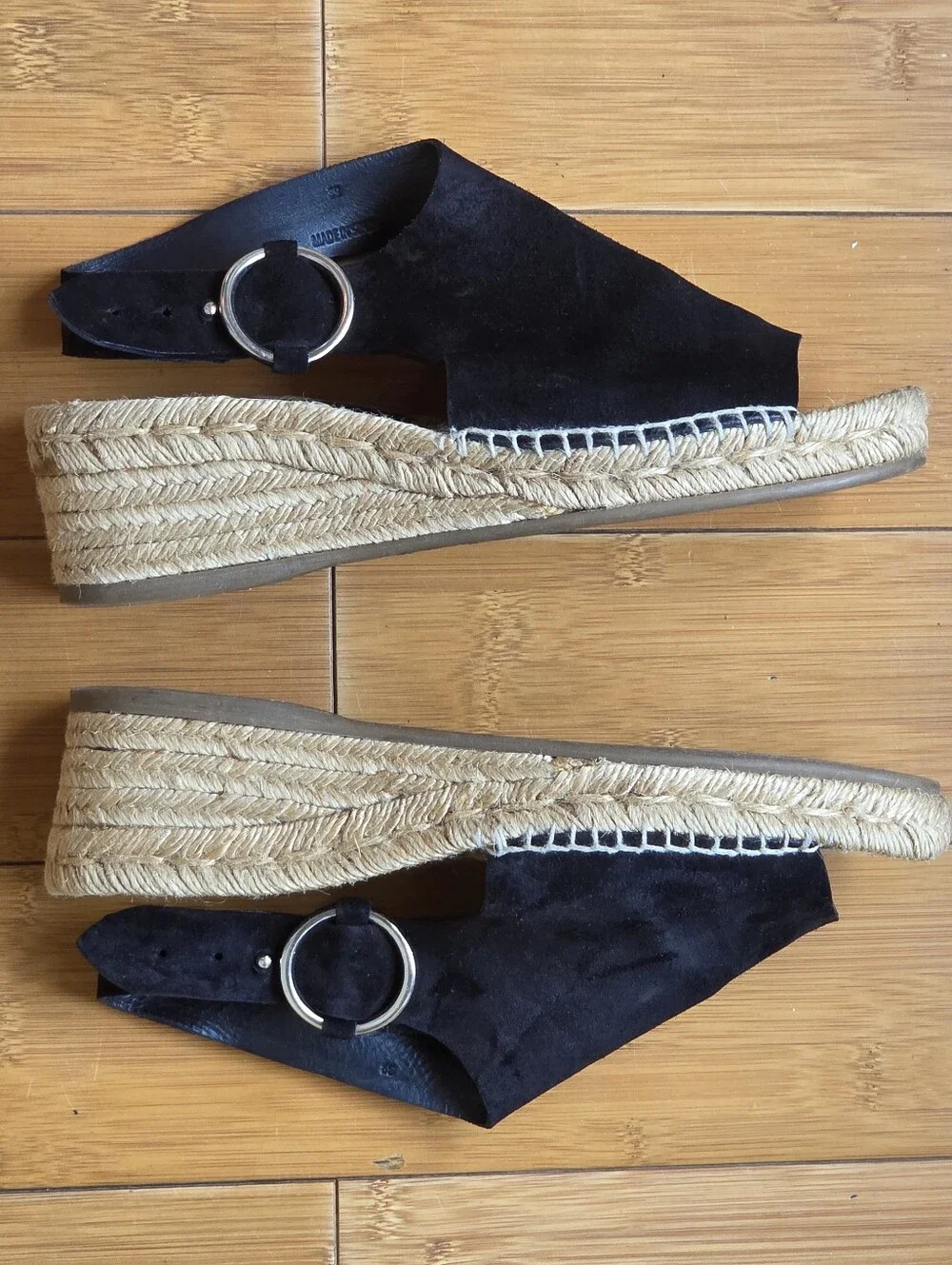 Rag & Bone Calla Black Suede Wedge Espadrilles Made in Spain EU 39 US 9